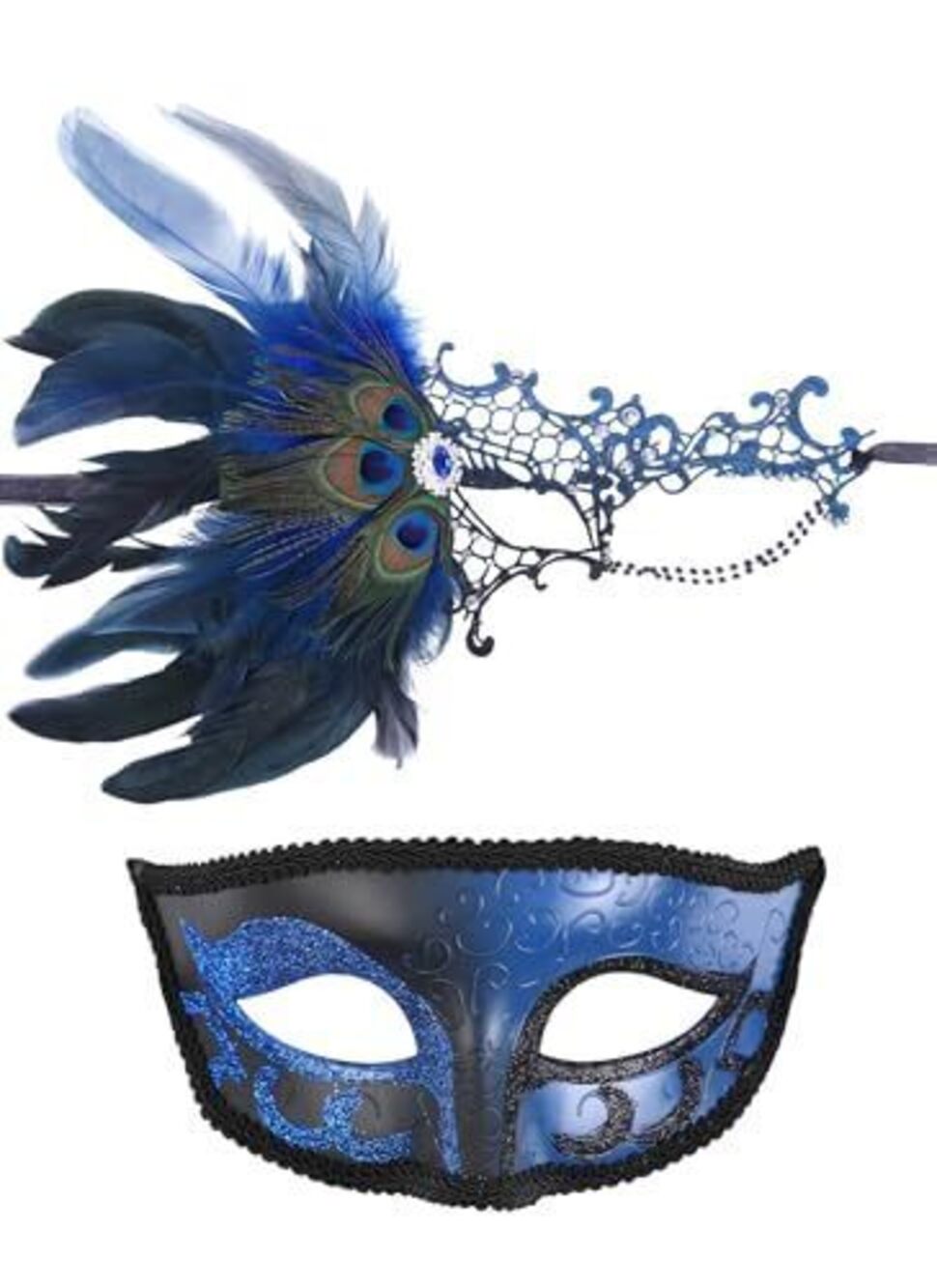 5788 2 Pcs Masquerade Mask for Couples, Blue Couples Masquerade Masks Set